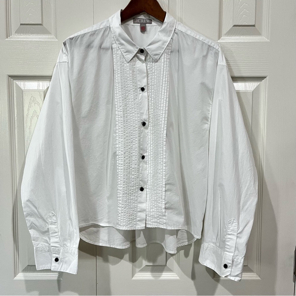 J. Crew Women's White Solid Long Sleeve Crop Button Down Shirts Size L